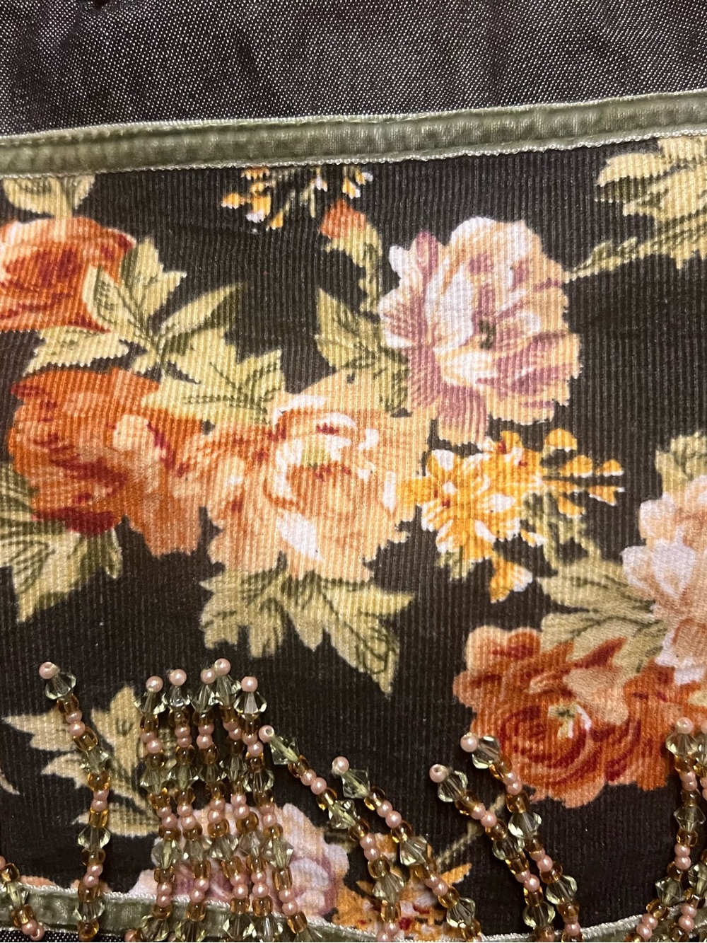 Floral Beaded Evening Clutch in Black and Peach